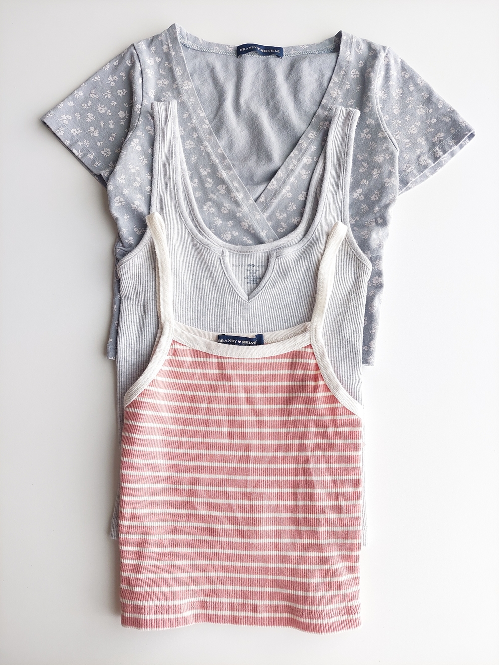 Brandy Melville Bundle XS Tank Crop Top Peach Pink Gray Light Blue Lot Set Of 3